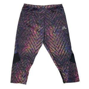 Adidas Youth Small (7/8) Leggings Girls Capri Cropped Pants Black &Neon Polkadot